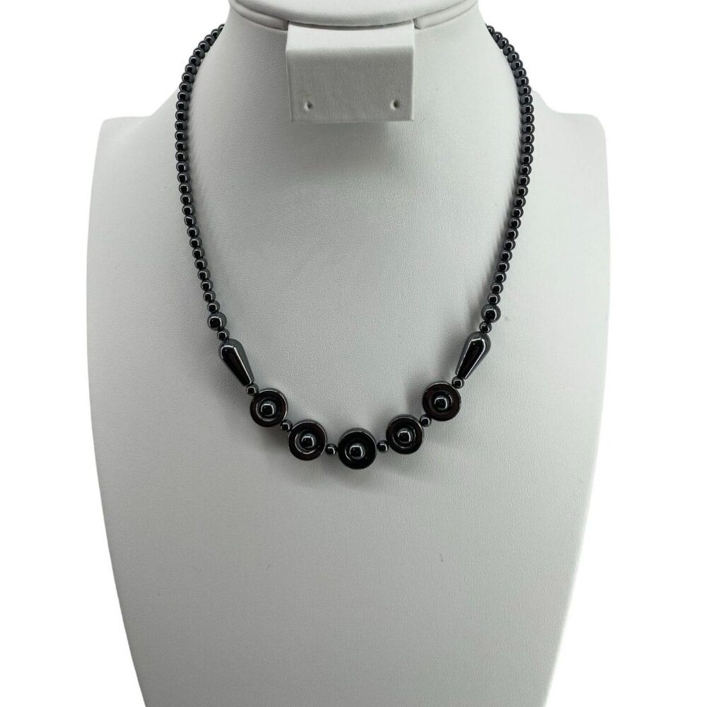 Black‎ Hematite Beaded Necklace With Barrell Clasp 18"